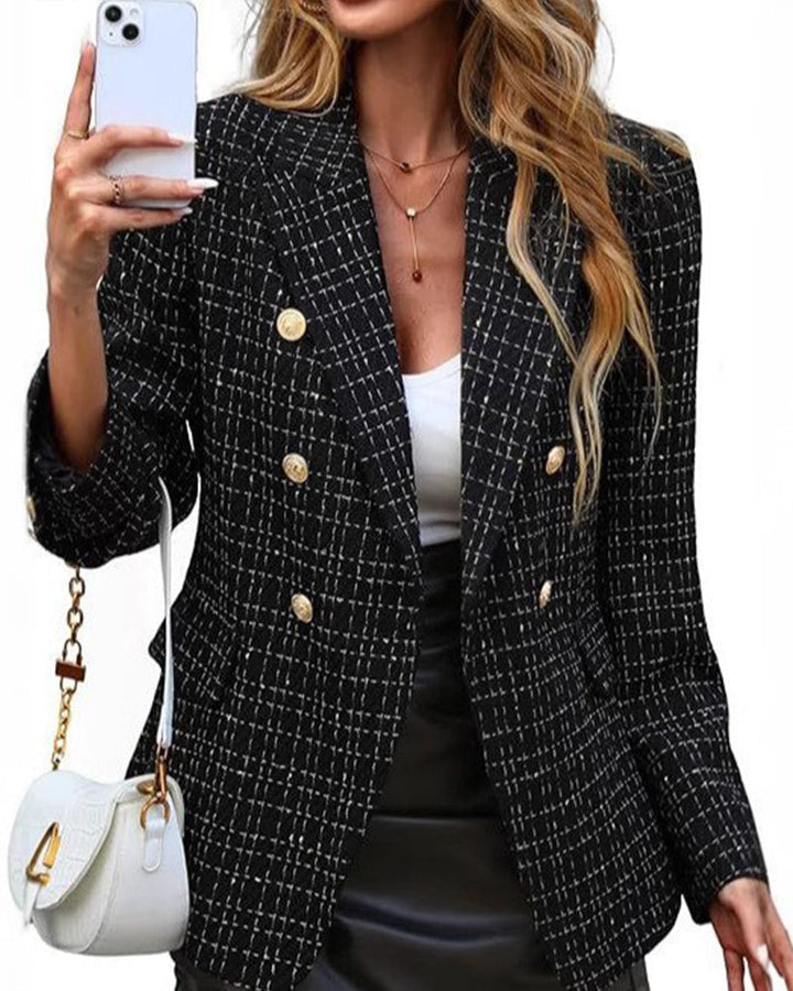 Business Casual Double Breasted Tweed Blazer