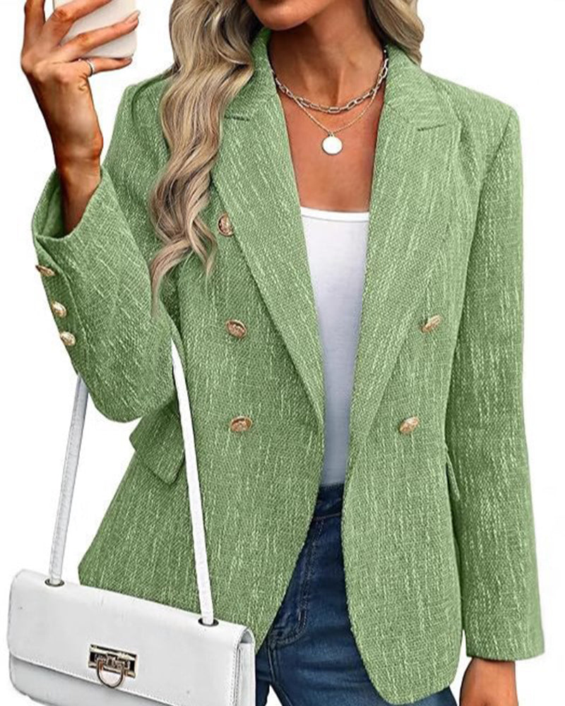 Business Casual Double Breasted Tweed Blazer