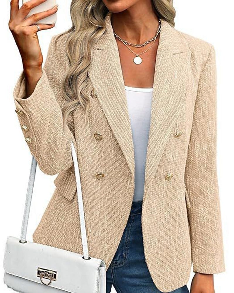 Business Casual Double Breasted Tweed Blazer