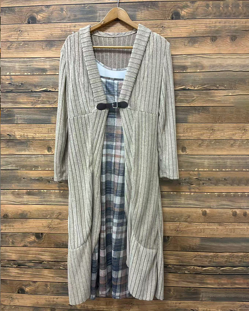 Elegant Knit Cardigan Dress Matching Set