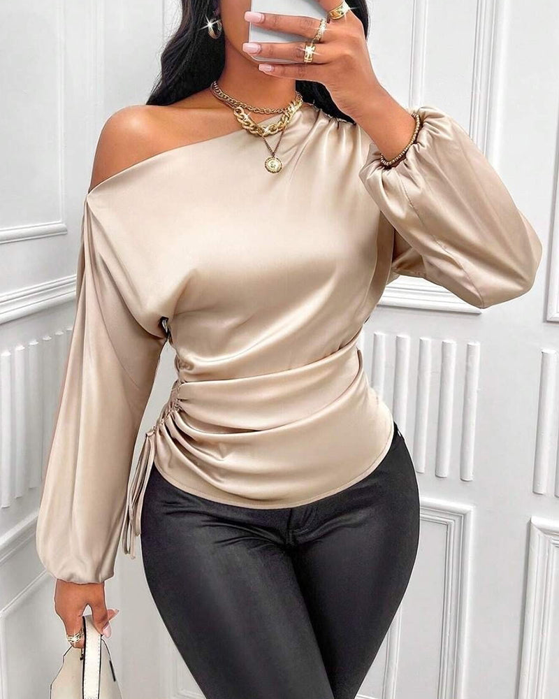 Elegant Satin Drawstring Off The Shoulder Blouse