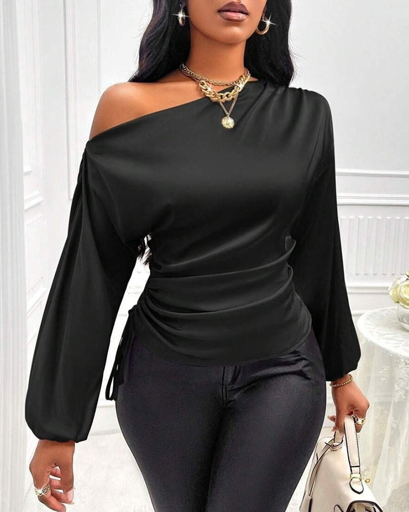 Elegant Satin Drawstring Off The Shoulder Blouse