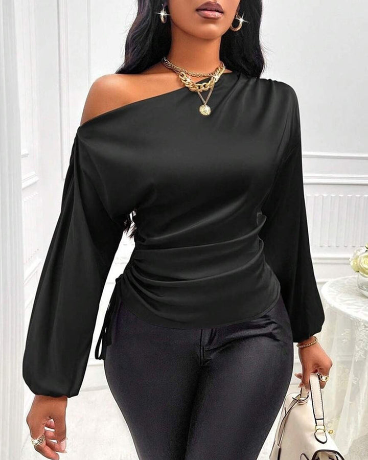 Elegant Satin Drawstring Off The Shoulder Blouse