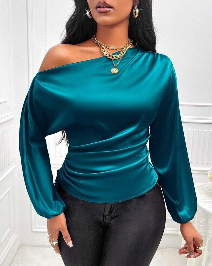 Elegant Satin Drawstring Off The Shoulder Blouse