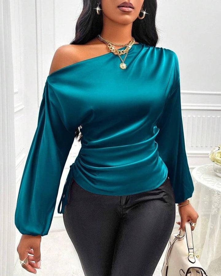 Elegant Satin Drawstring Off The Shoulder Blouse