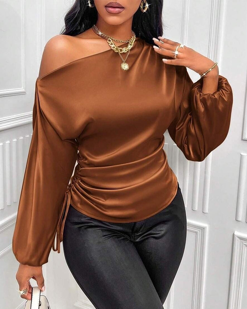 Elegant Satin Drawstring Off The Shoulder Blouse