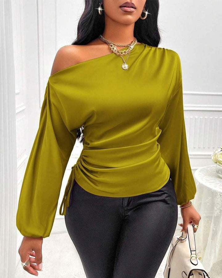Elegant Satin Drawstring Off The Shoulder Blouse