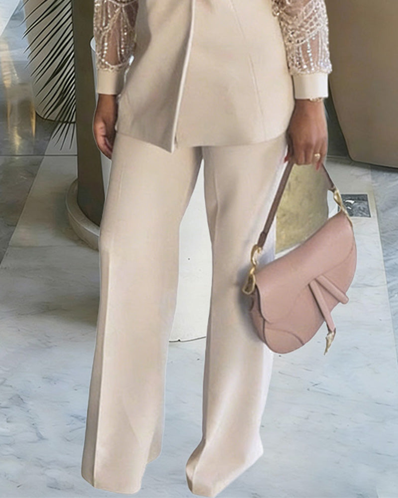 Business Casual Lace Sleeves Blazer and Pants Set