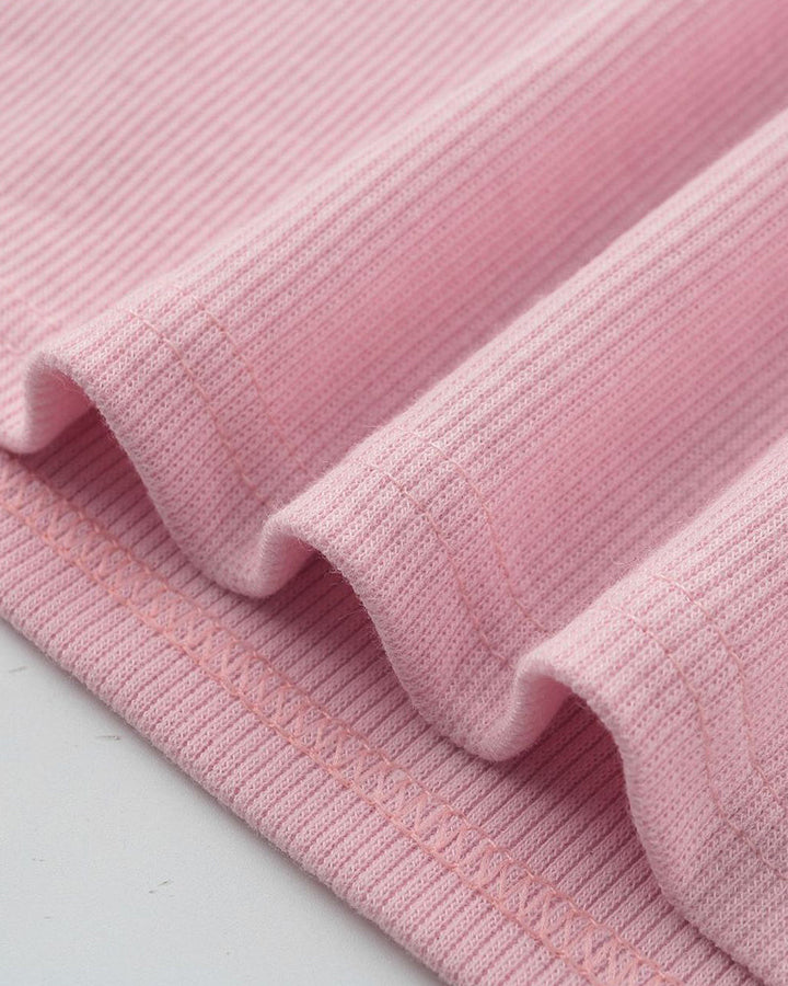 Elegant Ruffle Trim Button Detail Rib Blouse