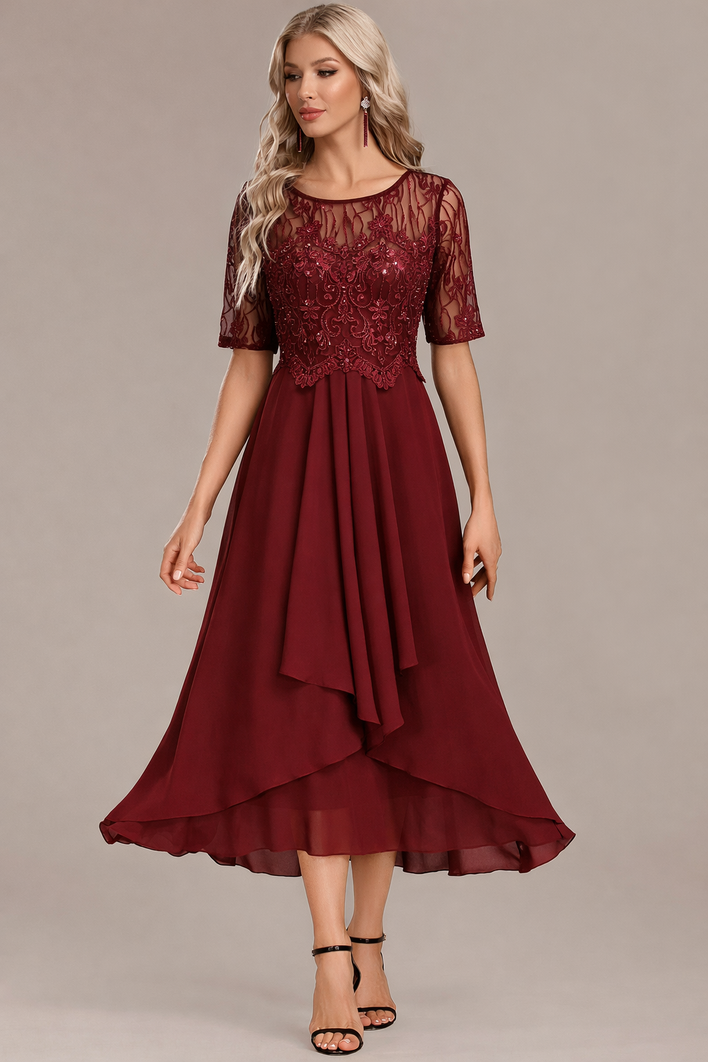 Sophie Lace Short Sleeve Round Neck Dress