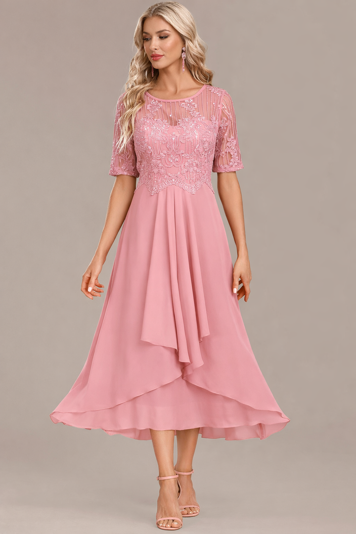 Sophie Lace Short Sleeve Round Neck Dress
