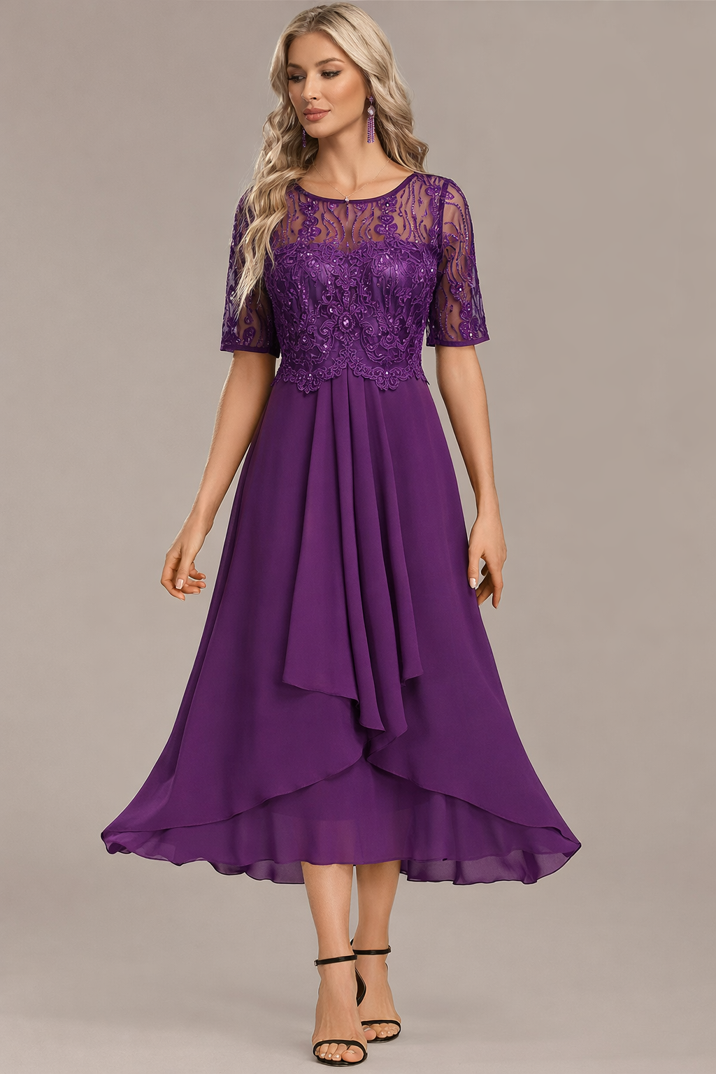 Sophie Lace Short Sleeve Round Neck Dress