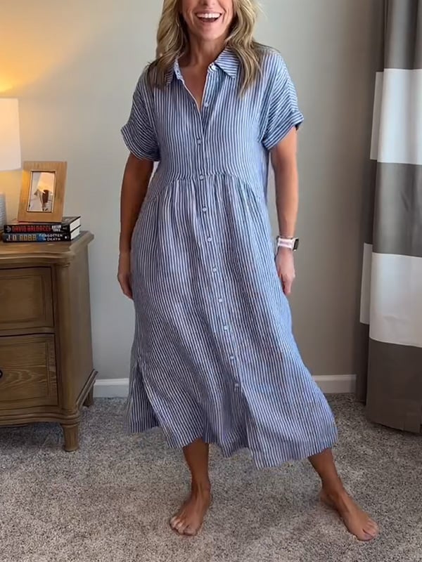 Danique | Striped Button-Up Midi Dress