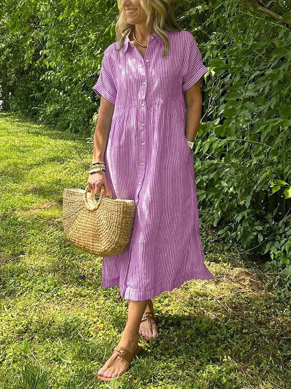 Danique | Striped Button-Up Midi Dress