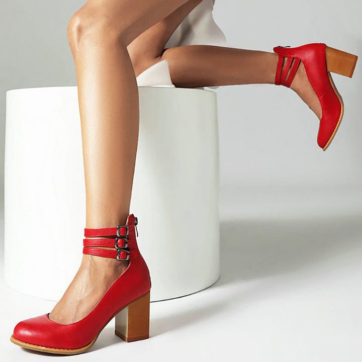 Caa™ | Smooth sandals with ankle strap and thick heel