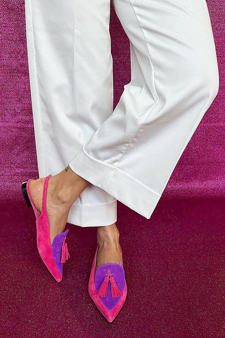 Rosaa™ | Colorful ballet flats with fringes and decorative ankle strap