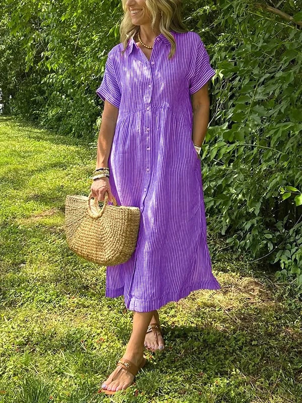 Danique | Striped Button-Up Midi Dress