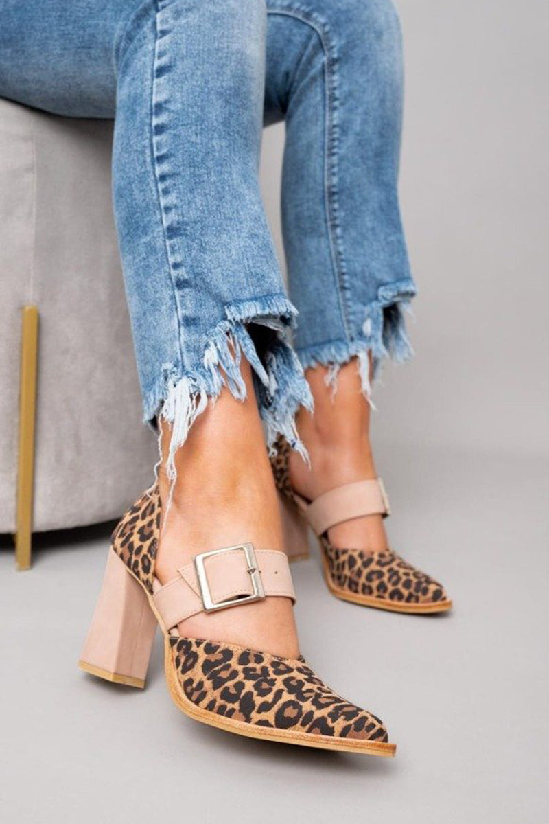Avano™ | Leopard Print Suede Leather Sandals with Stable Heel