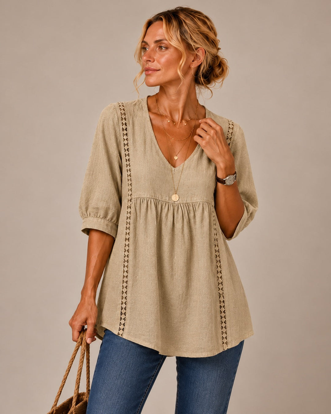 Maren | Lace-Trim V-Neck Blouse