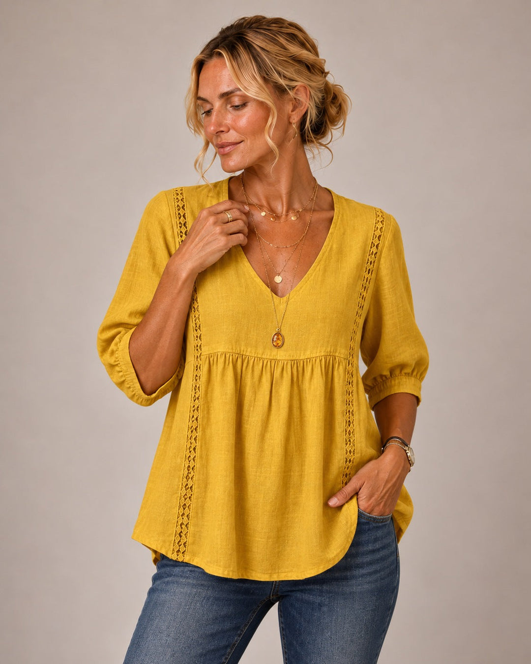 Maren | Lace-Trim V-Neck Blouse