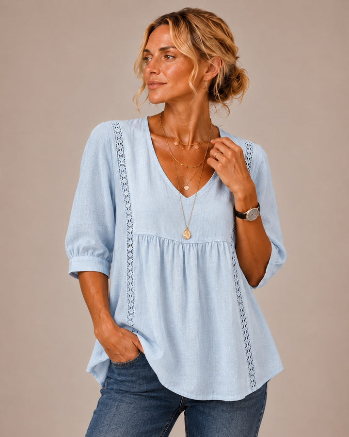 Maren | Lace-Trim V-Neck Blouse