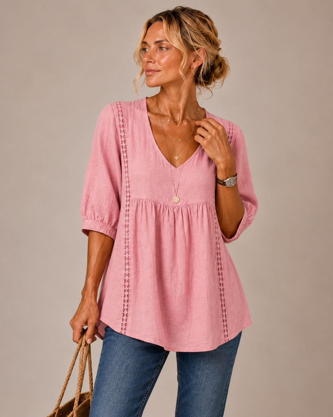 Maren | Lace-Trim V-Neck Blouse
