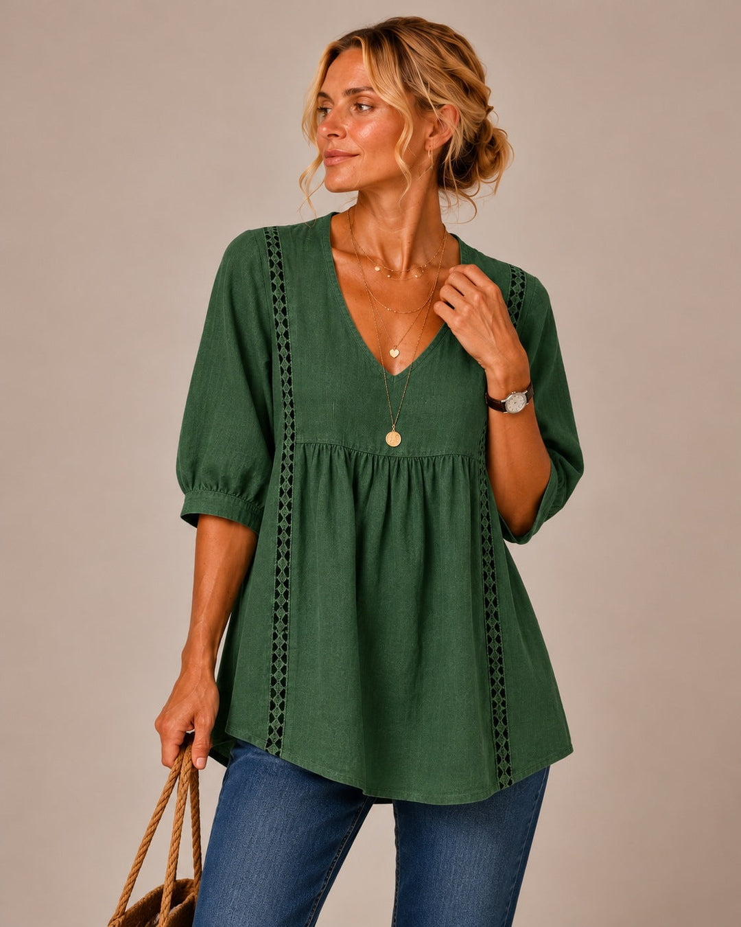 Maren | Lace-Trim V-Neck Blouse