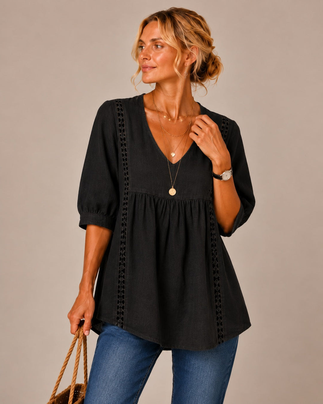 Maren | Lace-Trim V-Neck Blouse
