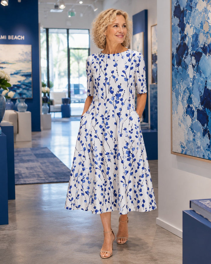 Marguerite | Floral Midi Dress with Pockets